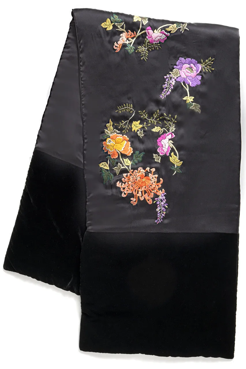 Kairaku Garden Embroidery Padded Silk Stole Scarf