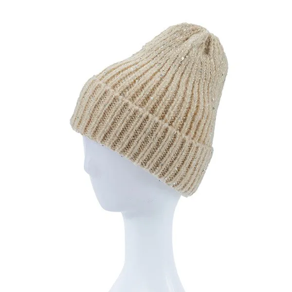 KNITTED SEQUIN BEANIE