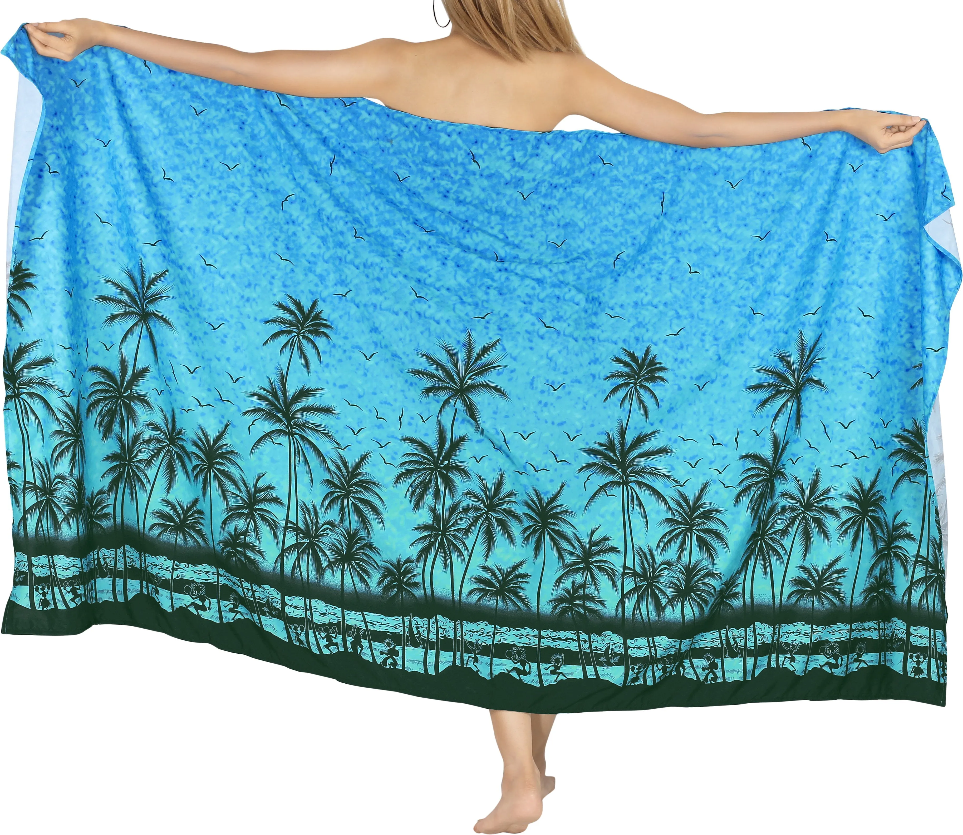 LA LEELA Women's Stylish Hawaiian Print Long Pareo Sarong Bikini Wrap Beachwear Cover up