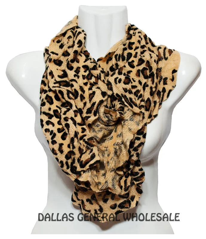 Ladies Cheetah Animal Printed Knitted Warm Infinity Circle Scarf Wholesale