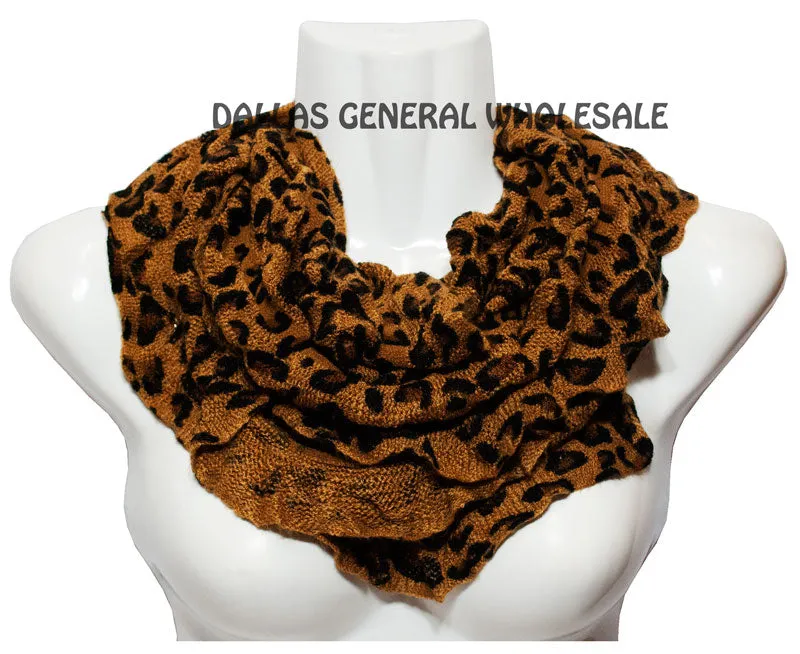 Ladies Cheetah Animal Printed Knitted Warm Infinity Circle Scarf Wholesale