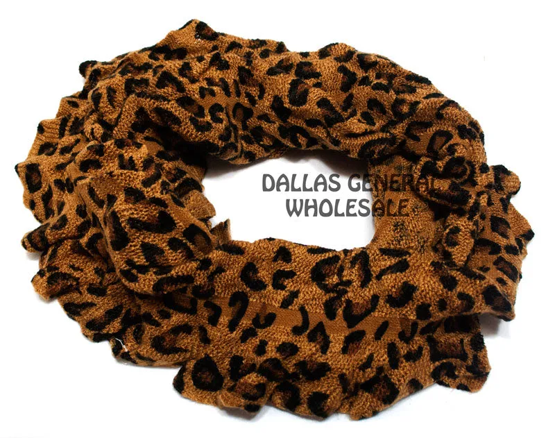 Ladies Cheetah Animal Printed Knitted Warm Infinity Circle Scarf Wholesale