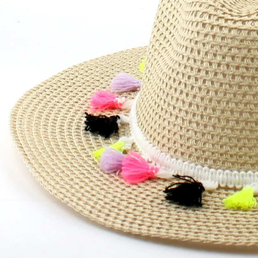 Ladies Fedora Hat w/Colourful Tassels