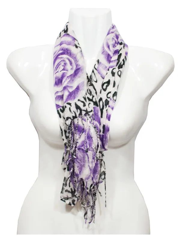 Ladies Flower Zebra Printed Fall / Spring Scarves Wholesale