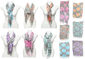 Ladies Flower Zebra Printed Fall / Spring Scarves Wholesale