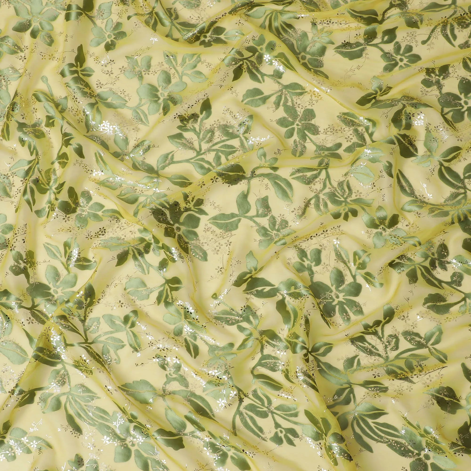 Lemon Zest Silk Chiffon Metallic Fabric - Exquisite South Korean Craftsmanship, 110 cm Wide  - D17663