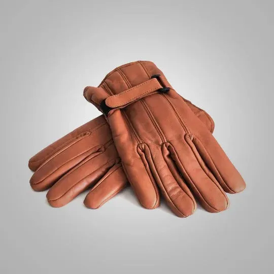 Light Brown Sheepskin Leather Winter Gloves