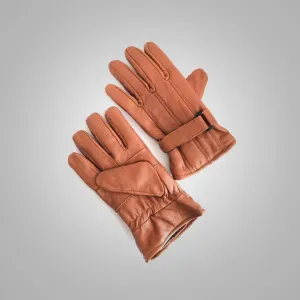 Light Brown Sheepskin Leather Winter Gloves