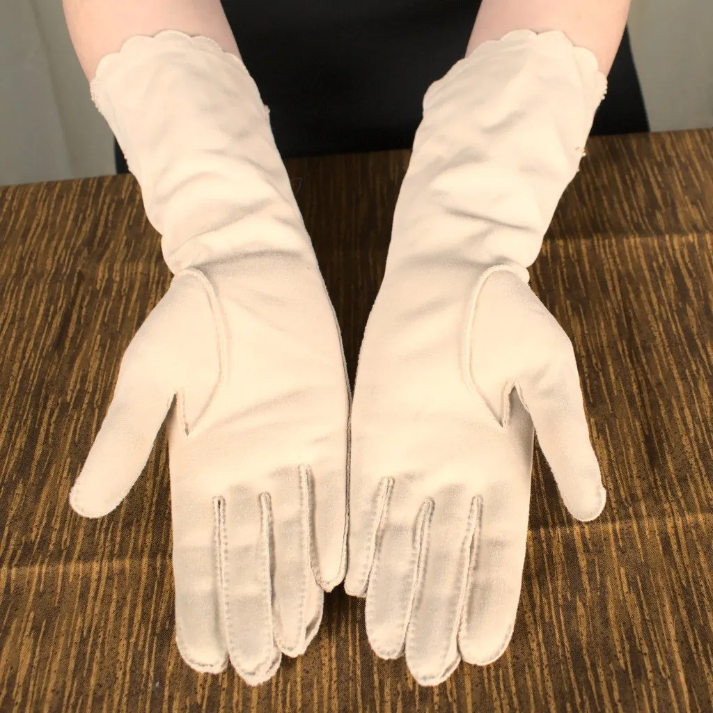 Long Beige Scallop Gloves