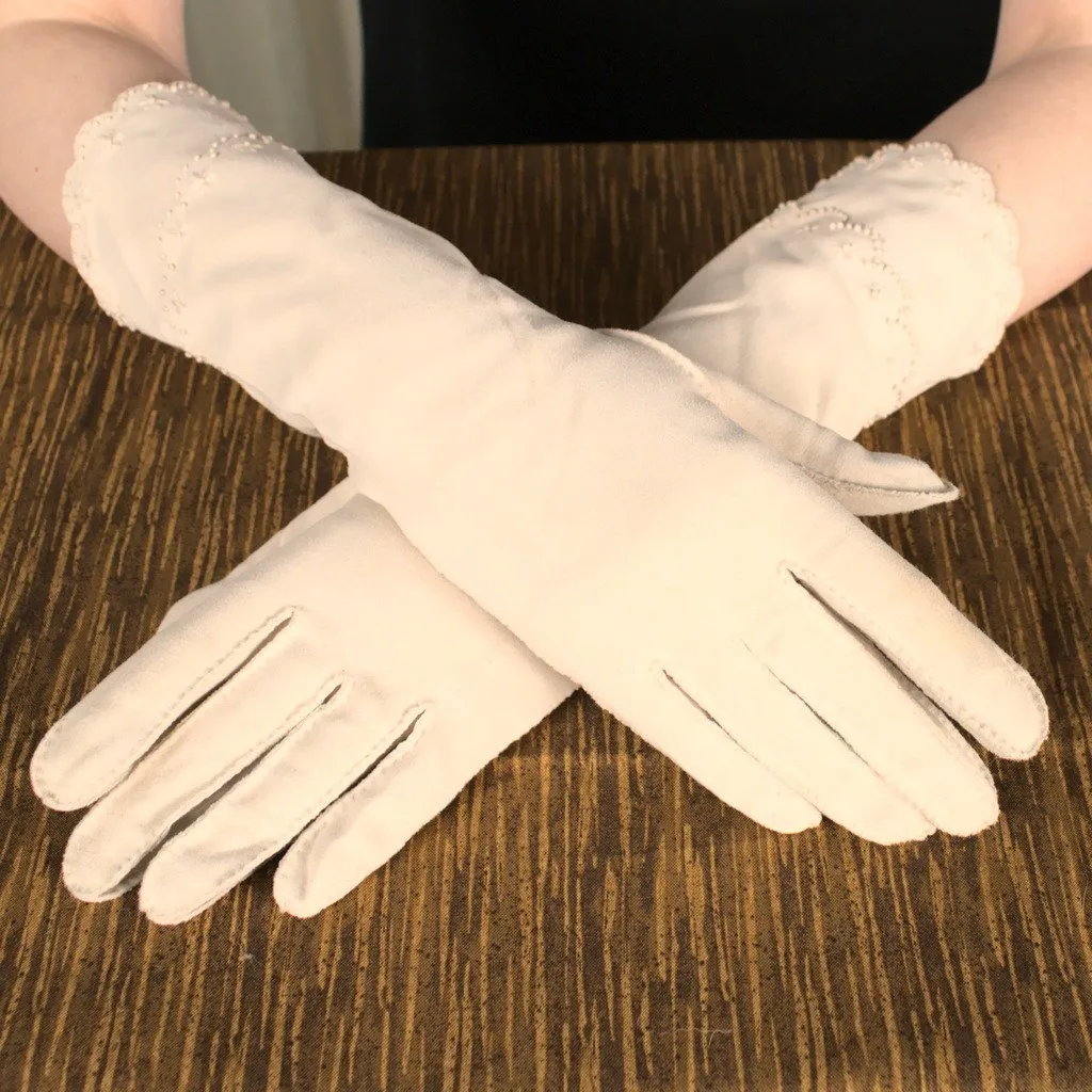 Long Beige Scallop Gloves