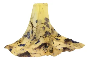 Long Silk Chiffon Scarf Beige Theme Floral Print SCH317