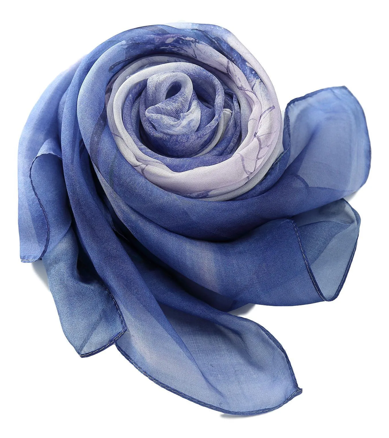 Long Silk Chiffon Scarf Navy Theme Floral Print SCH301