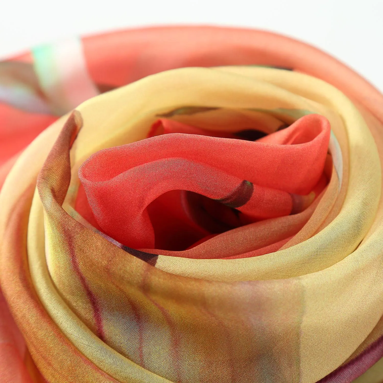 Long Silk Chiffon Scarf Red and Yellow Floral Print SCH315