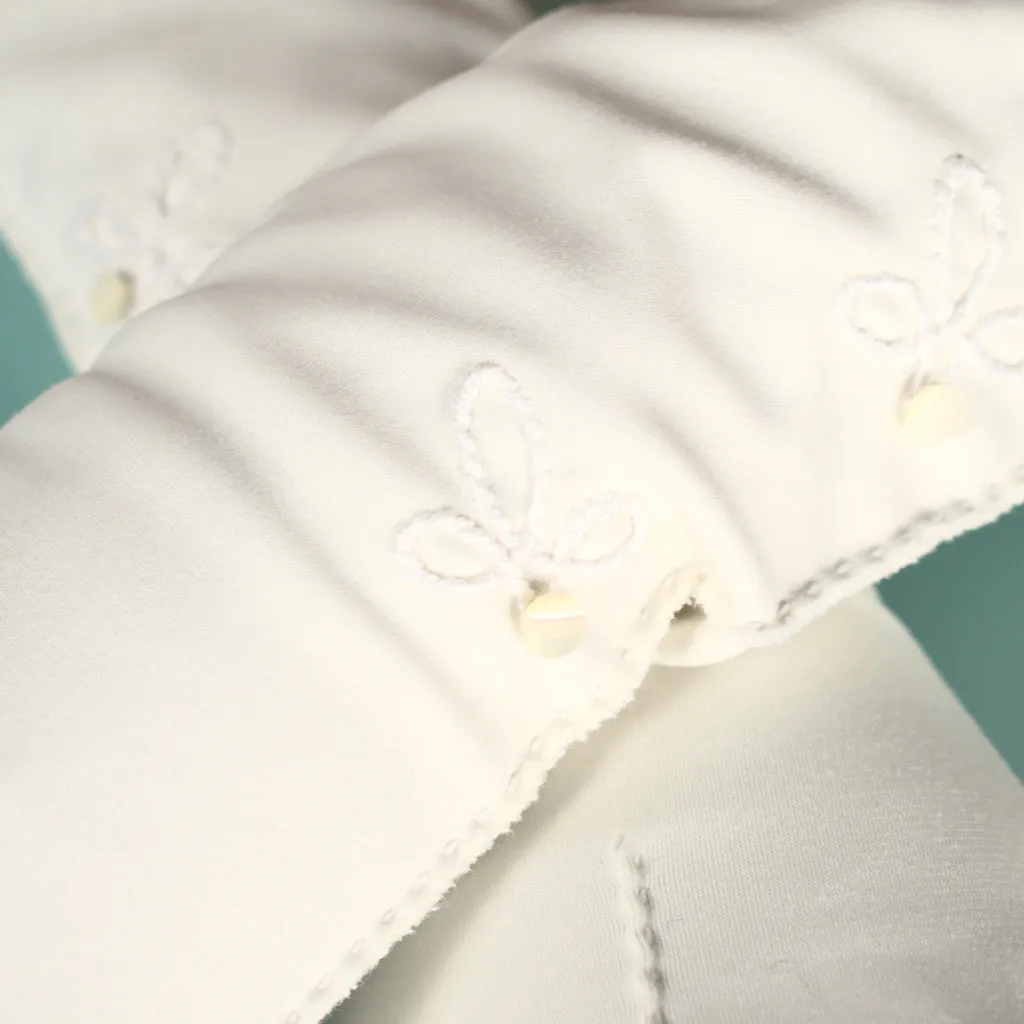 Long White Button & Leaf Gloves