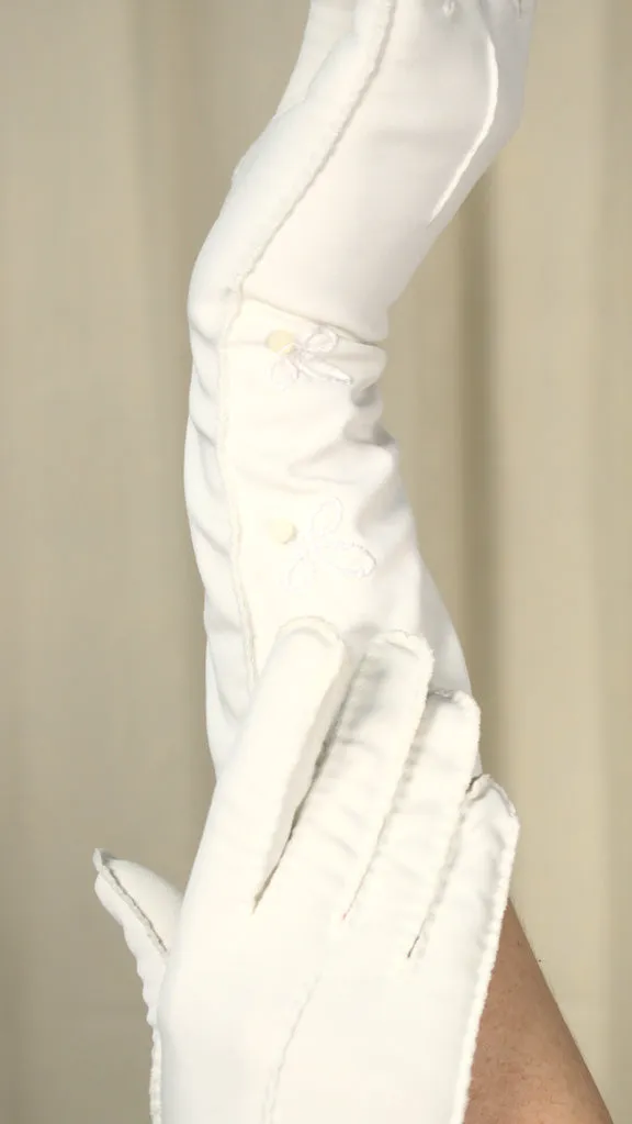 Long White Button & Leaf Gloves