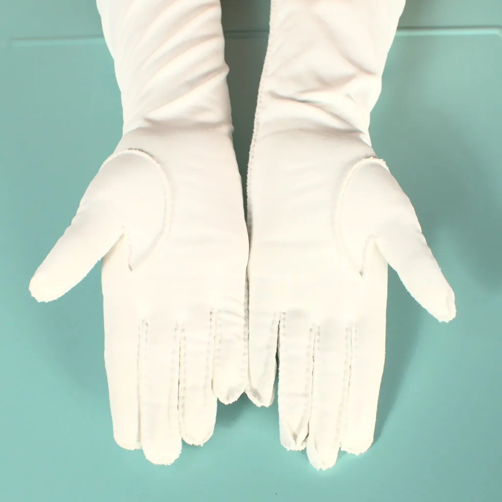 Long White Button & Leaf Gloves