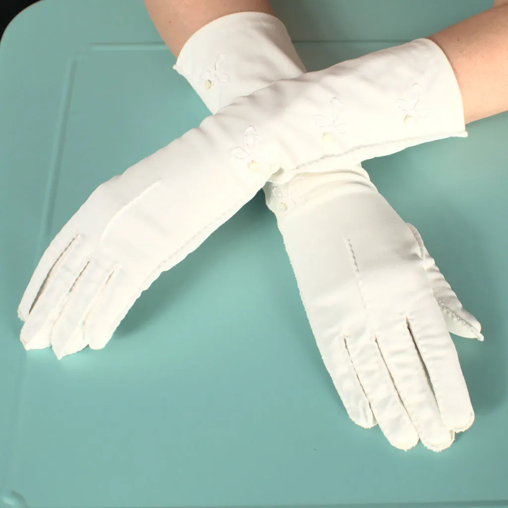 Long White Button & Leaf Gloves