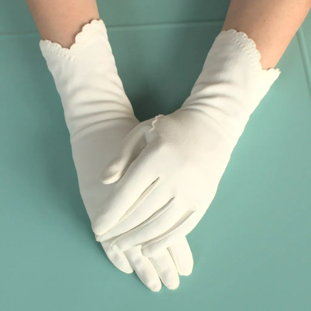 Long White Scallop Gloves