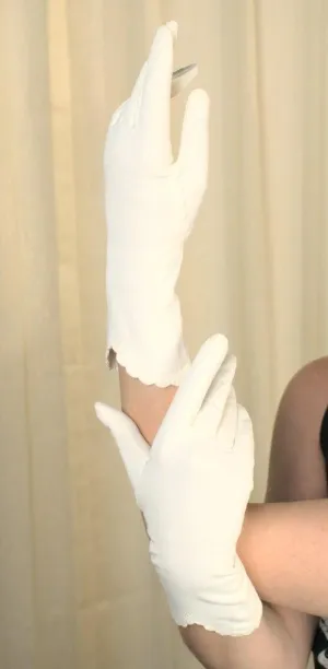 Long White Scallop Gloves