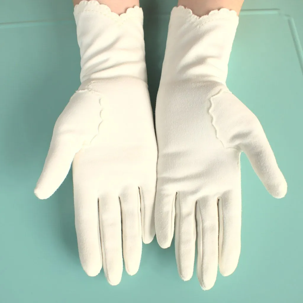 Long White Scallop Gloves