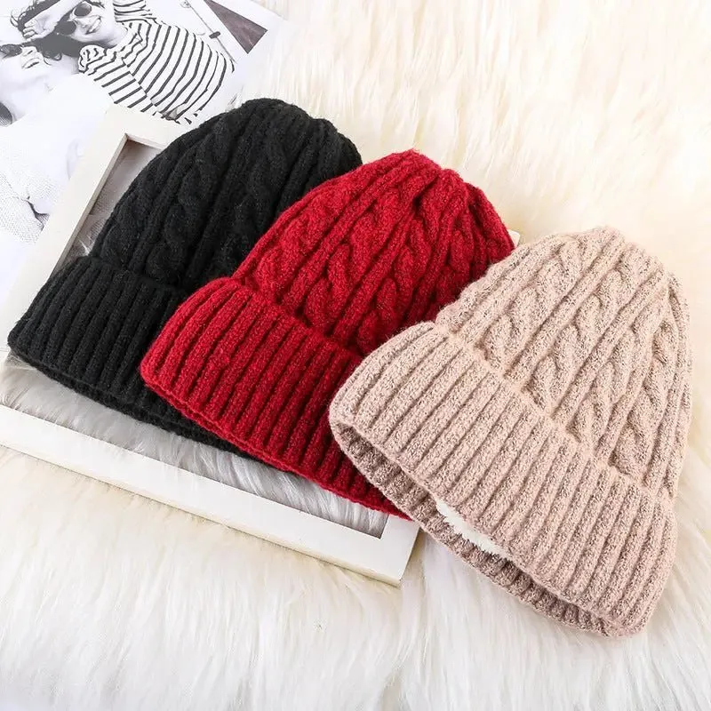 Luxury Velvet Fleece Knitted Beanie - Korean Bell Style - One Size Fits All