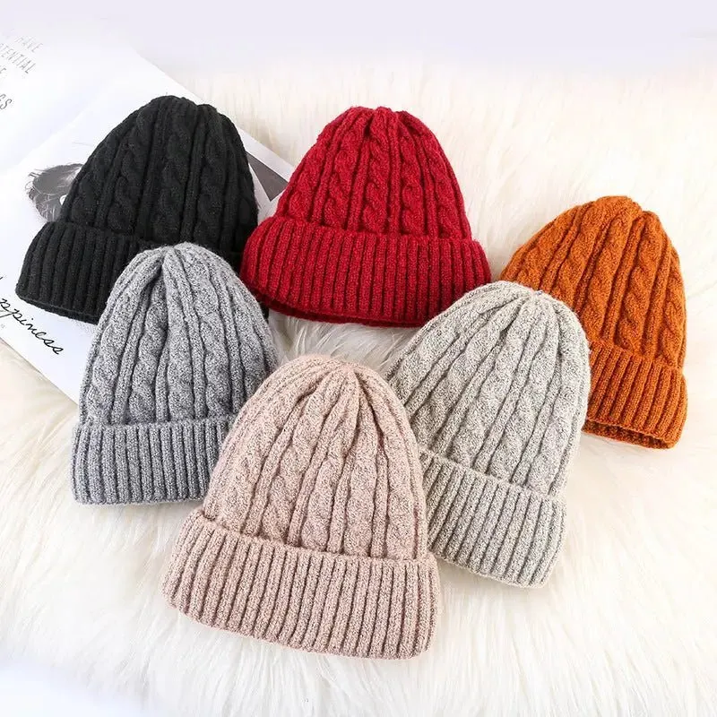 Luxury Velvet Fleece Knitted Beanie - Korean Bell Style - One Size Fits All