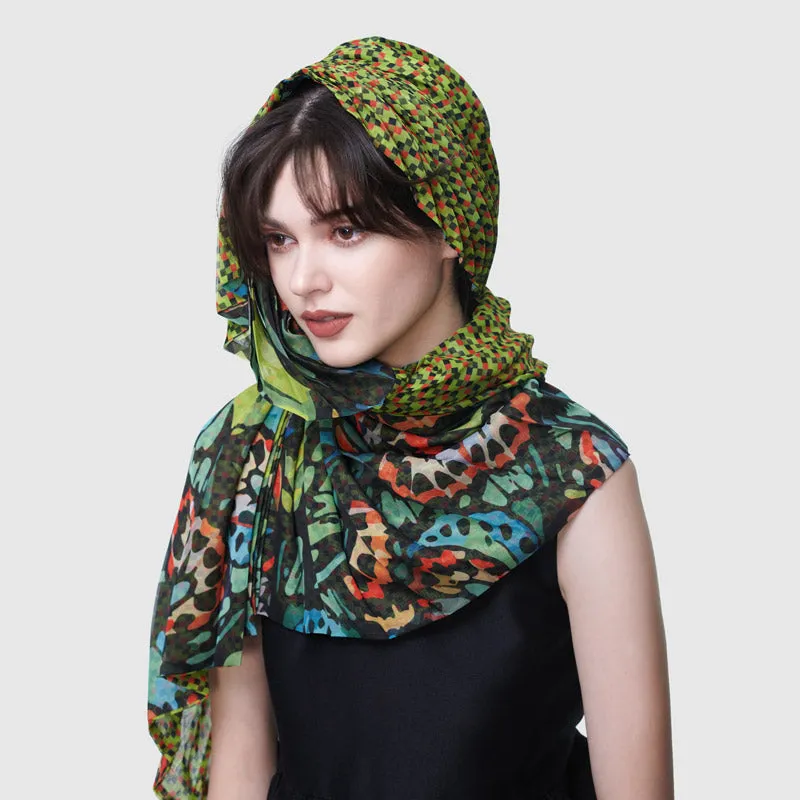 Malachite Butterfly Cinch-Pleated Scarf