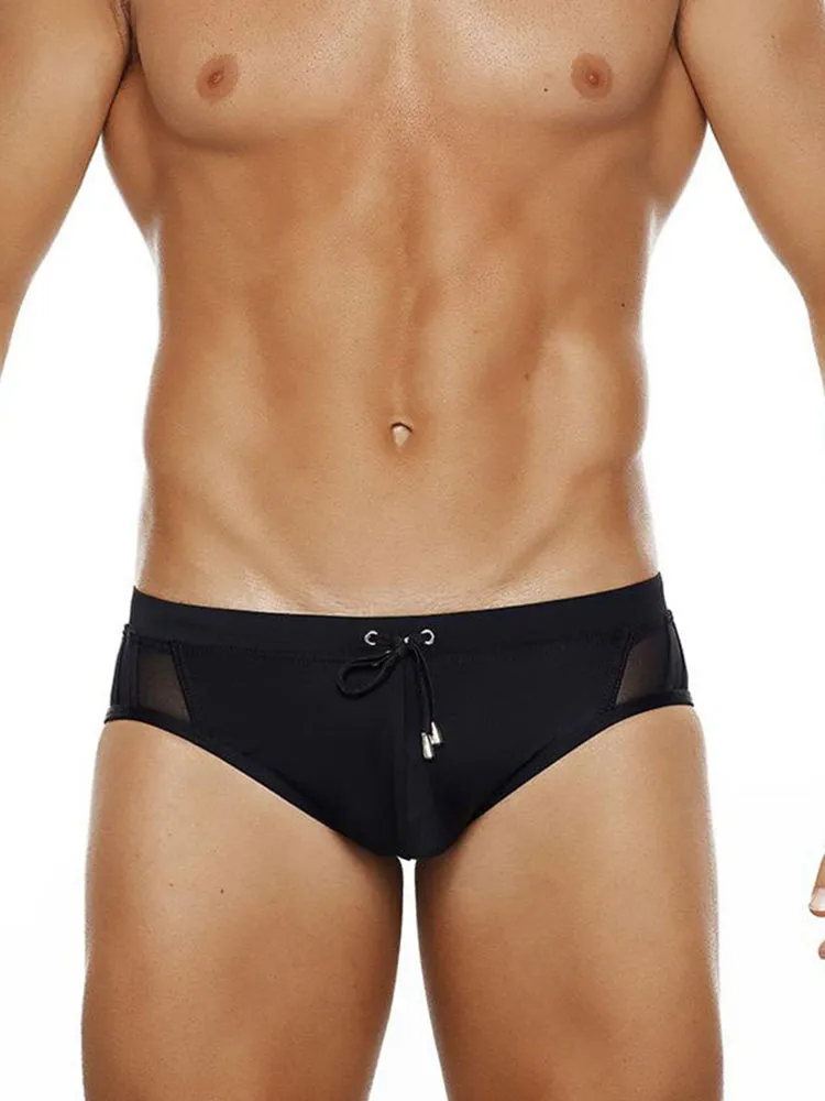 Men Sexy Sheer Patchwork Swim Briefs