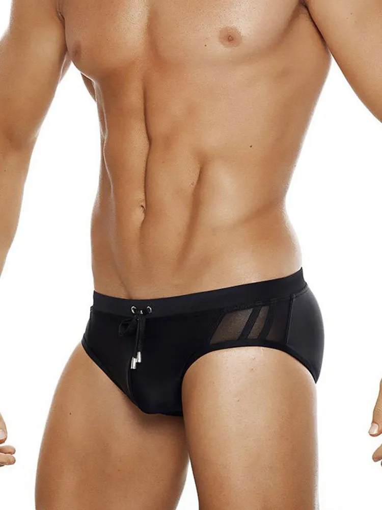 Men Sexy Sheer Patchwork Swim Briefs