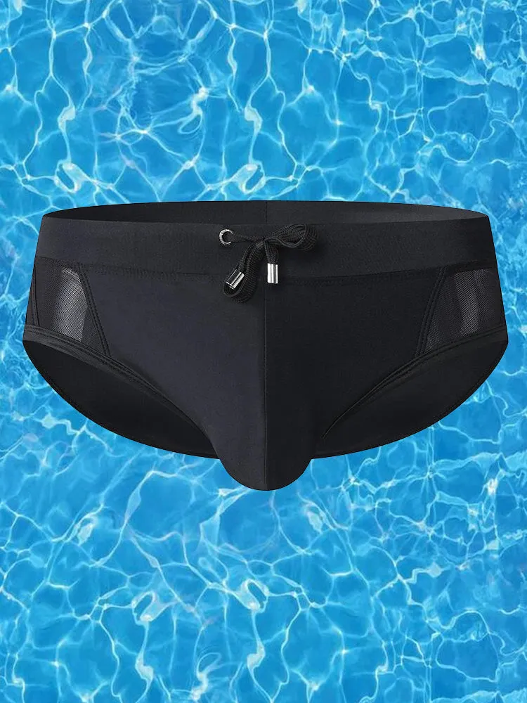 Men Sexy Sheer Patchwork Swim Briefs