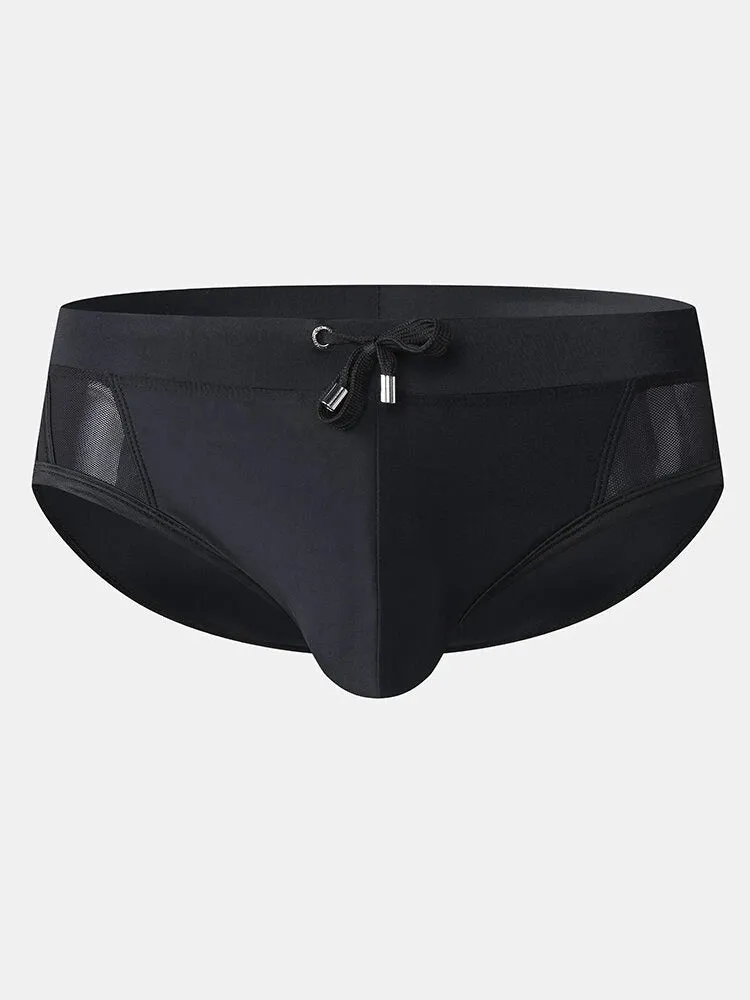 Men Sexy Sheer Patchwork Swim Briefs