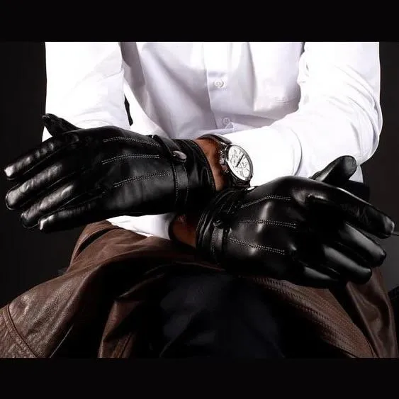 Men's Faux Leather Touchscreen Gloves - Black