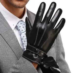 Men's Faux Leather Touchscreen Gloves - Black