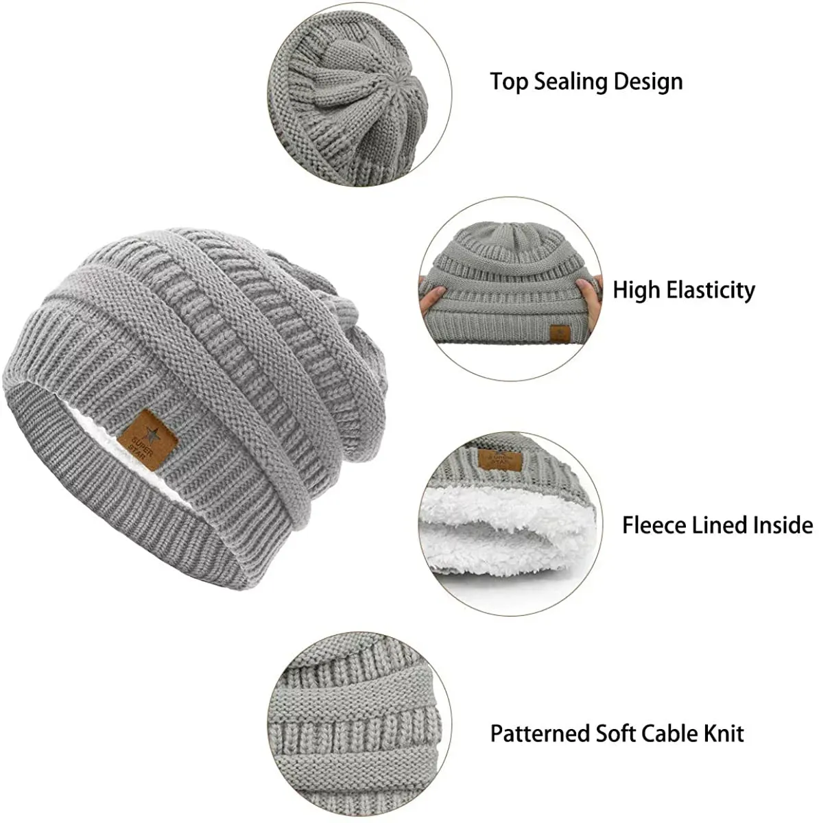 Mens Womens Beanie Hat for Winter Thick Knit Slouchy Hats for Men Women Ski Cap Beige Mix Colors