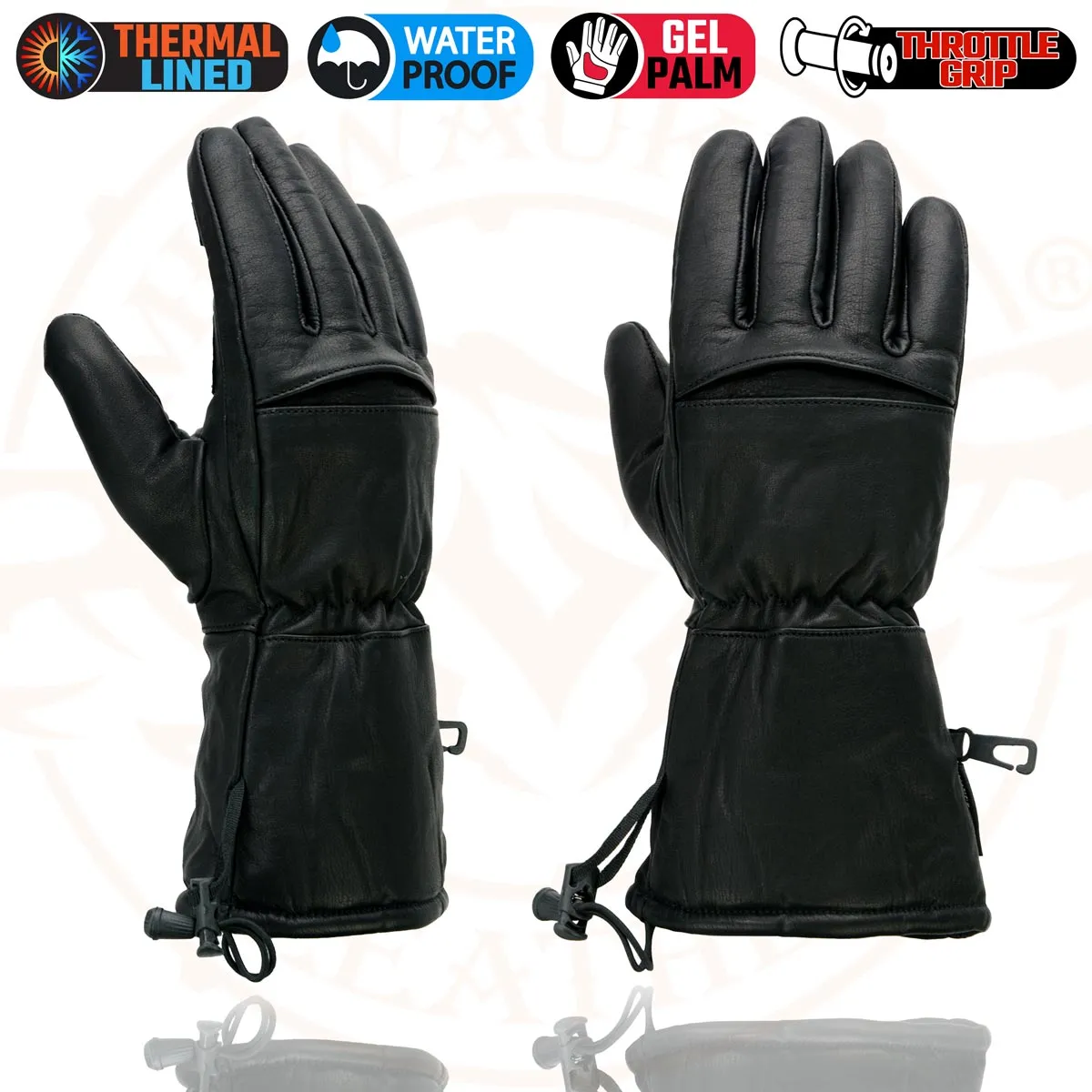 Milwaukee Leather Men's Black Gauntlet Motorcycle Hand Gloves-Black