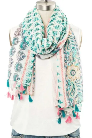 Mix Printed Tassel Large Scarf