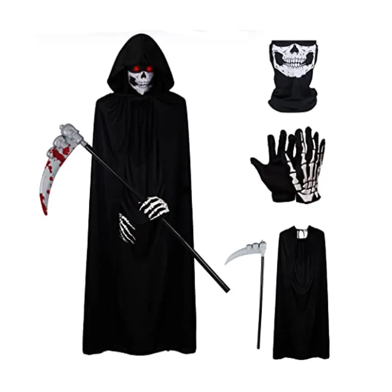 Mocsicka 4 Pcs Halloween Grim Reaper Costume