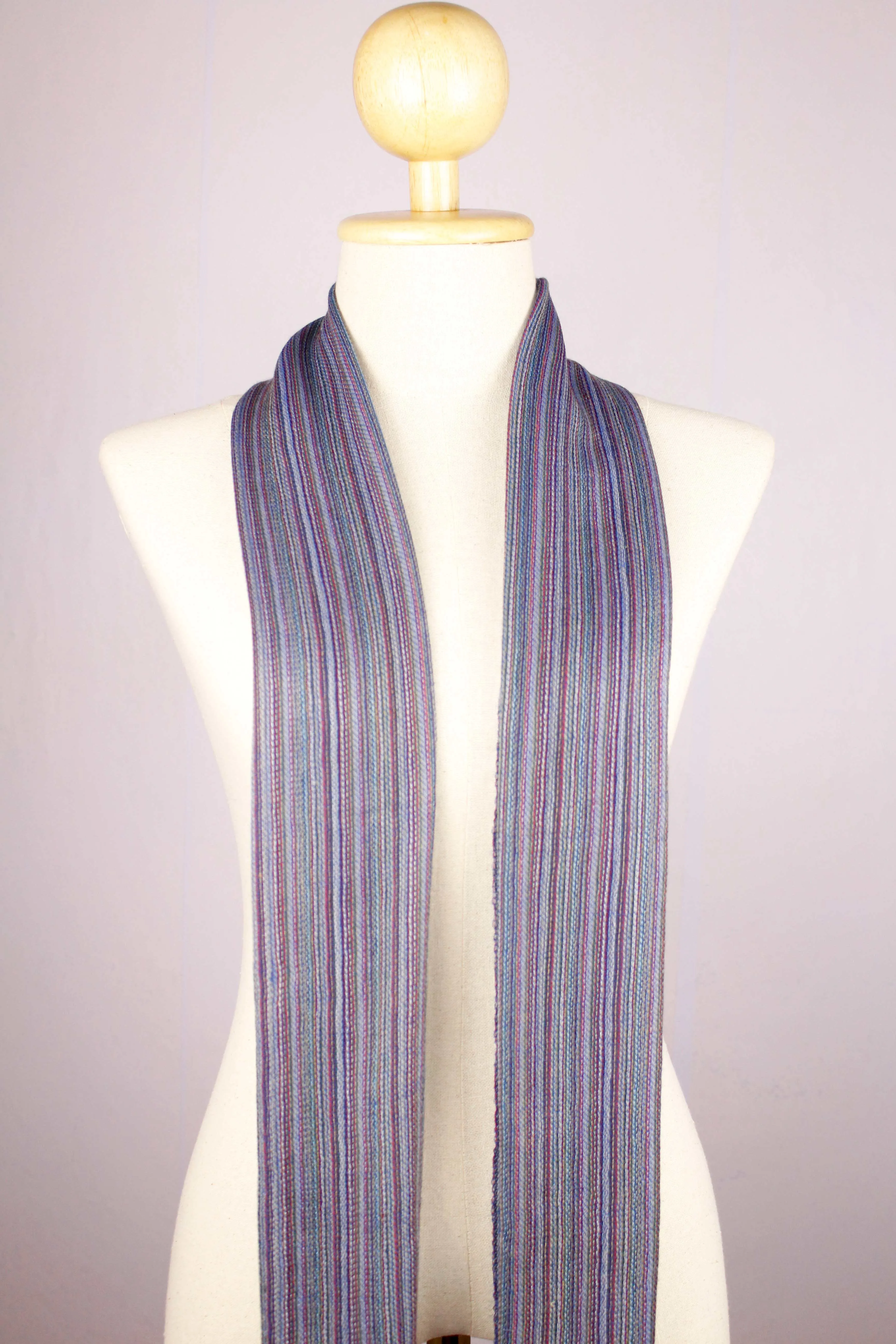 Multicolored Stripes Blueish Sheep Wool Scarf/Muffler