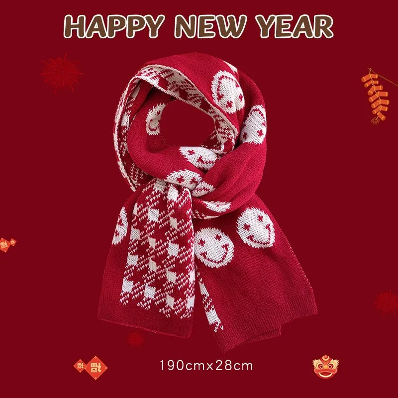 New Year Red Knit Hat  The Perfect Christmas Gift with Matching Scarf and Gloves