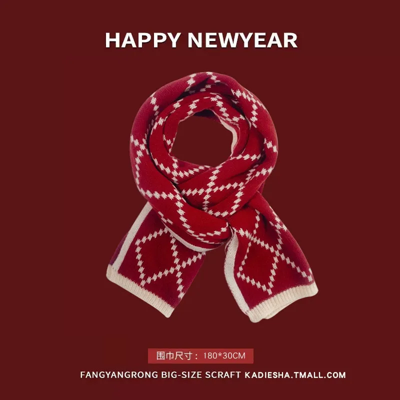 New Year Red Knit Hat  The Perfect Christmas Gift with Matching Scarf and Gloves