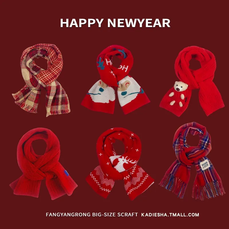 New Year Red Knit Hat  The Perfect Christmas Gift with Matching Scarf and Gloves