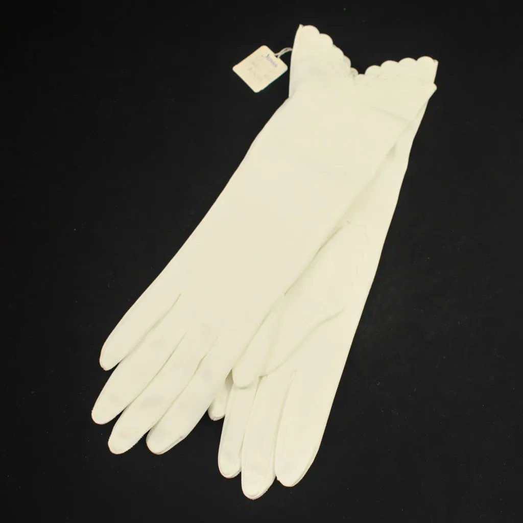 NOS Long White Scallop Gloves