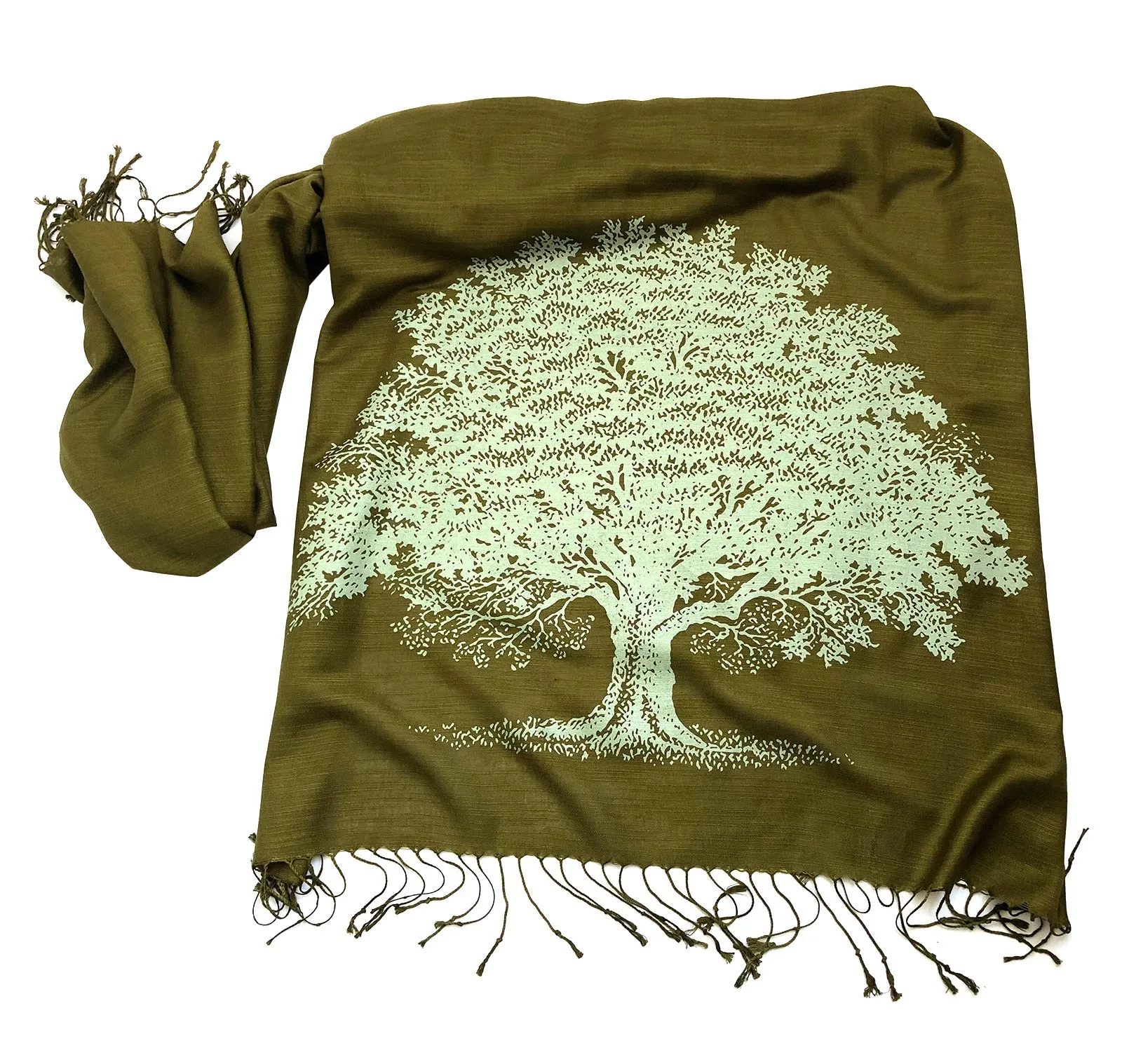 Oak Tree Scarf, Tree Silhouette Linen-Weave Pashmina