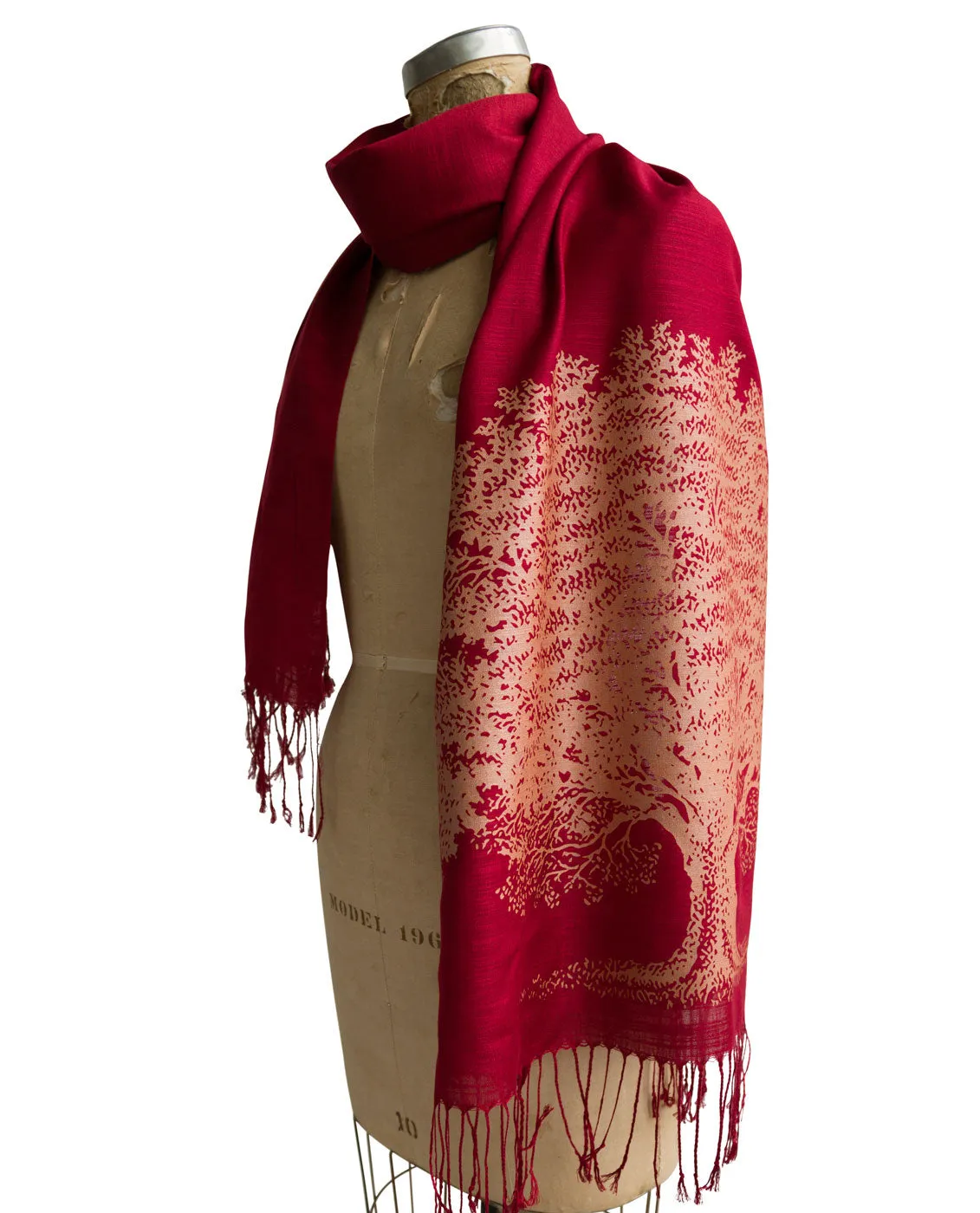 Oak Tree Scarf, Tree Silhouette Linen-Weave Pashmina