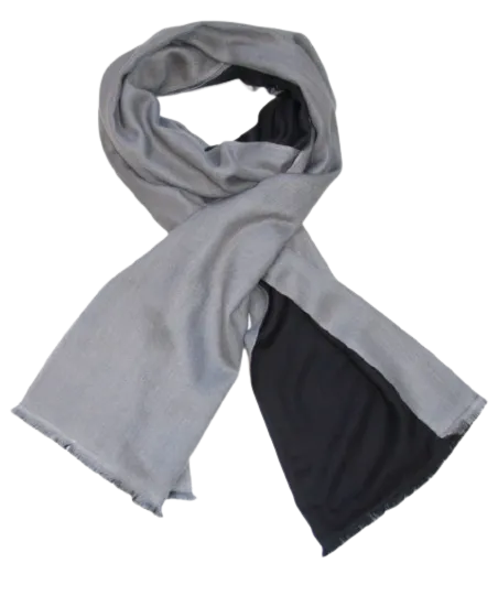 Pashmina Cashmere Silk Woven Double Face Scarf Dark Grey Silver