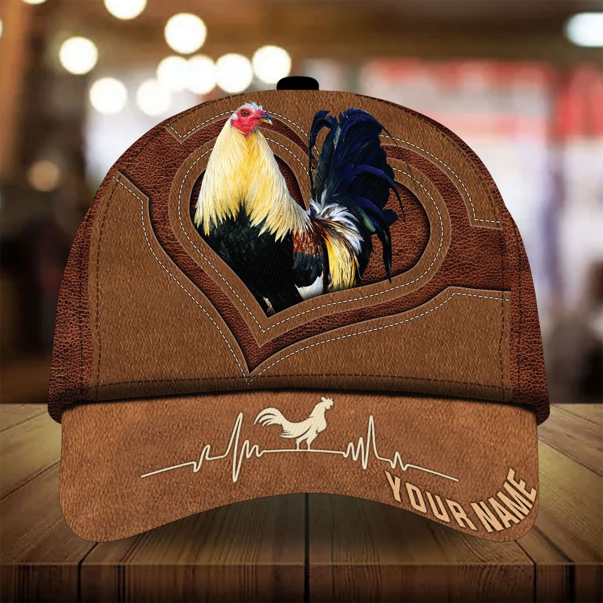 Personalized Full Printed 3D Hat Premium Unique Cap Leather Rooster Heartbeat, Rooster Cap, Chickent Hat