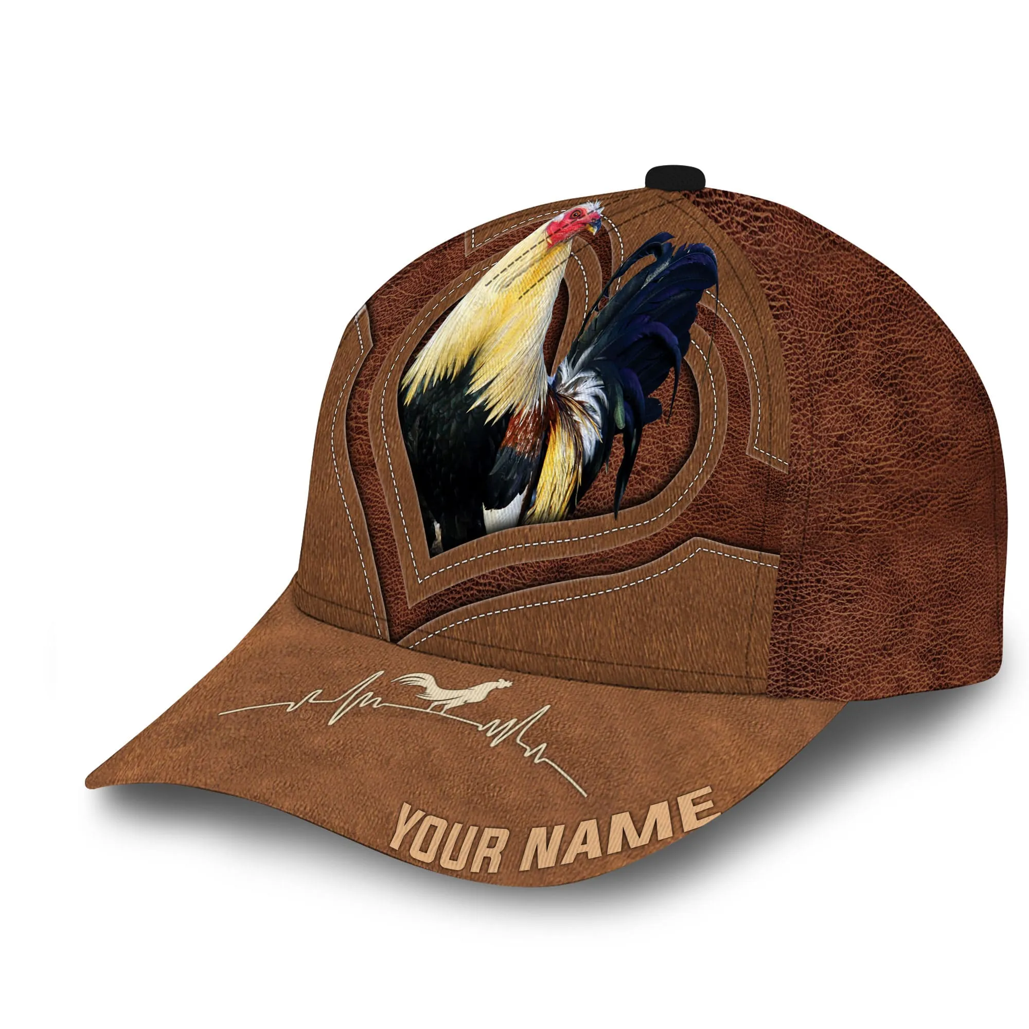 Personalized Full Printed 3D Hat Premium Unique Cap Leather Rooster Heartbeat, Rooster Cap, Chickent Hat