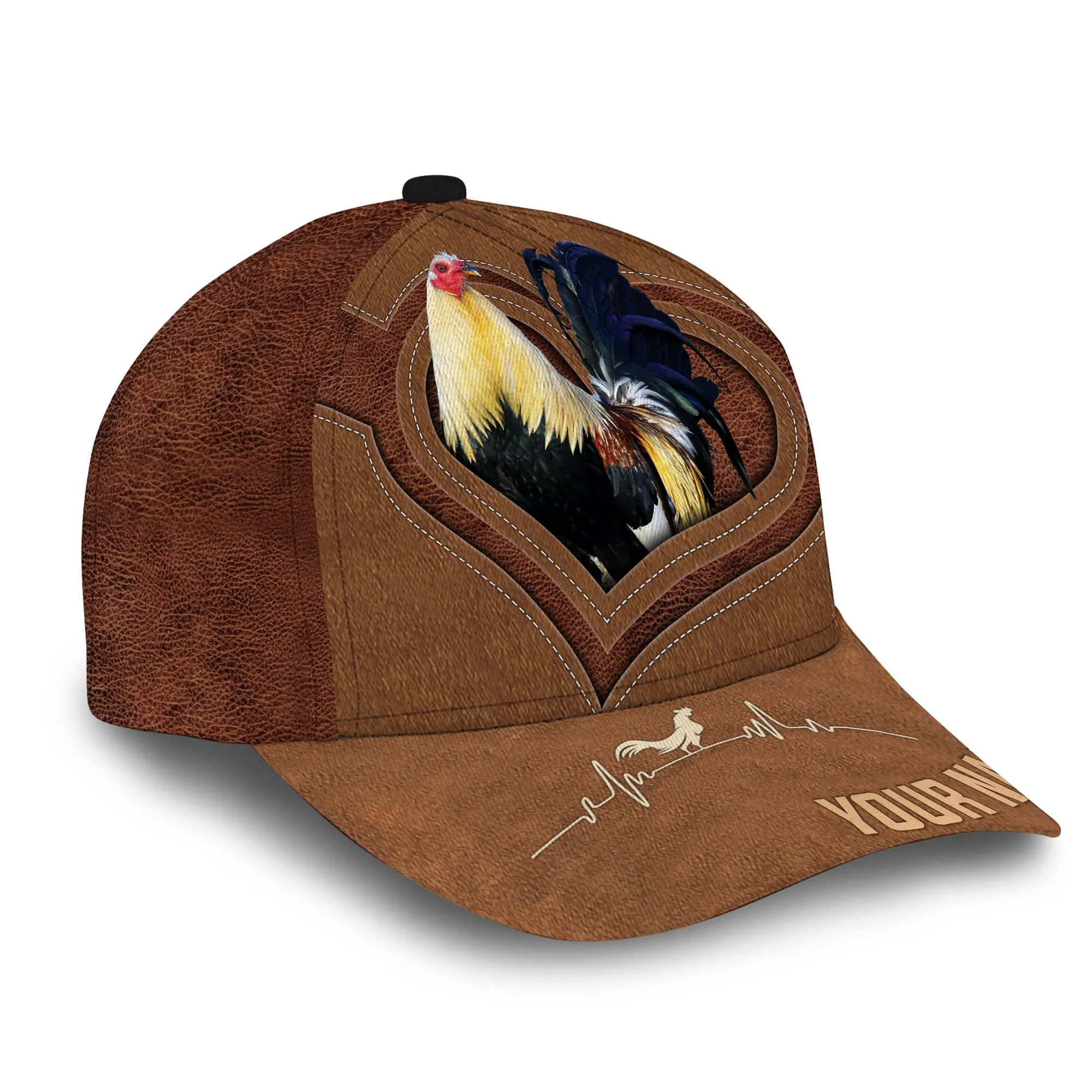 Personalized Full Printed 3D Hat Premium Unique Cap Leather Rooster Heartbeat, Rooster Cap, Chickent Hat