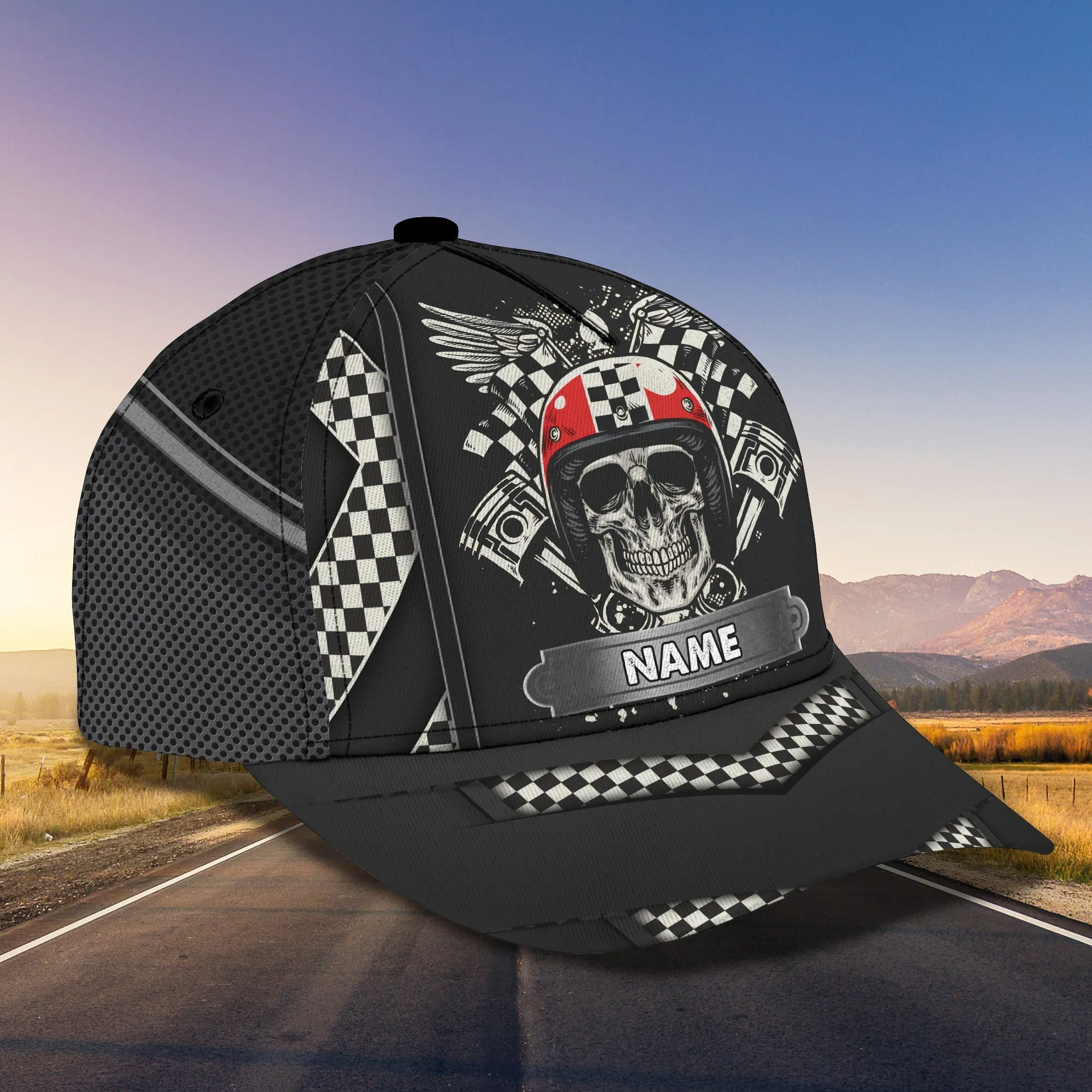 Personalized Racing American Classic Cap Hat, Skull Racer Cap Hat, Cool Racing Cap Hat