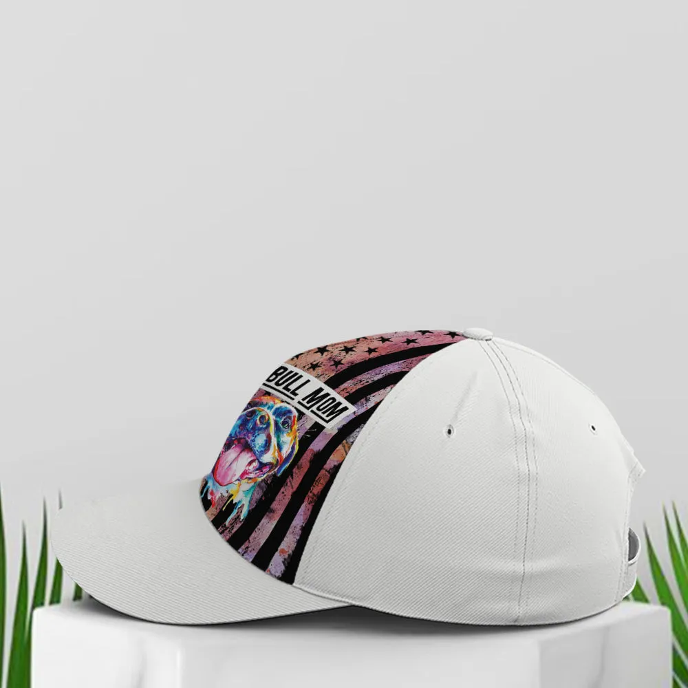 Pitbull Mom American Flag White Classic Baseball Cap Coolspod